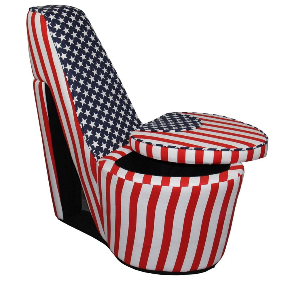 Red White and Blue Patriotic Print 5 High Heel Shoe Storage Chair