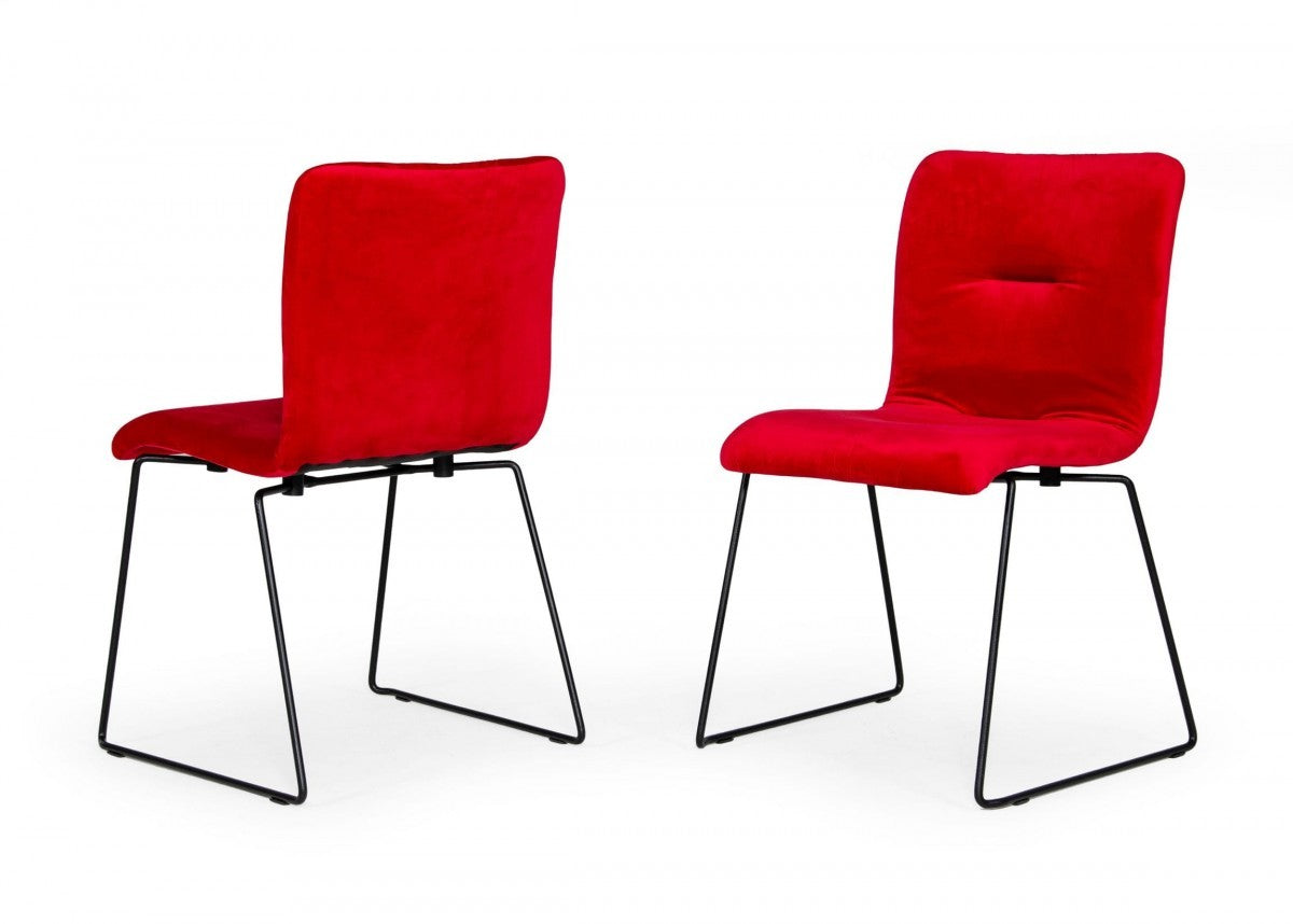 Set of Two Red Velvet Dining Chairs