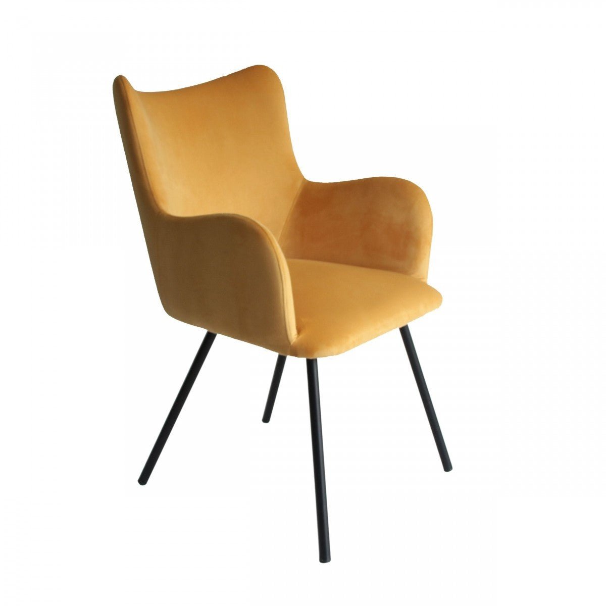 Yellow Curvy Velvet and Black Modern Dining Chair