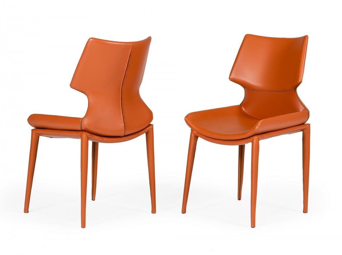 Set of Two Cognac Faux Leather Wrapped Dining Chairs