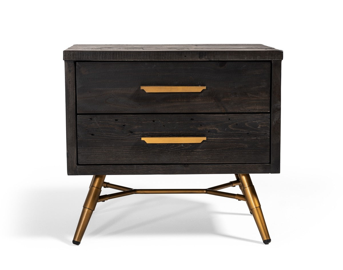 Modern Dark Brown Recycled Pine Nightstand with  Antique Fittings