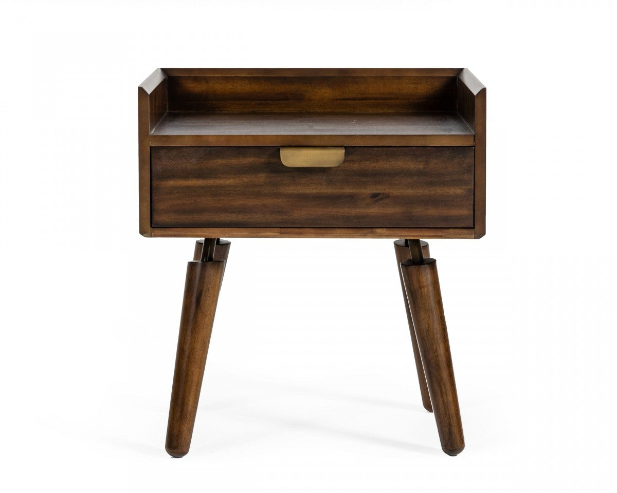 Classic Dark Walnut Acacia Wood Nightstand with Single Drawer