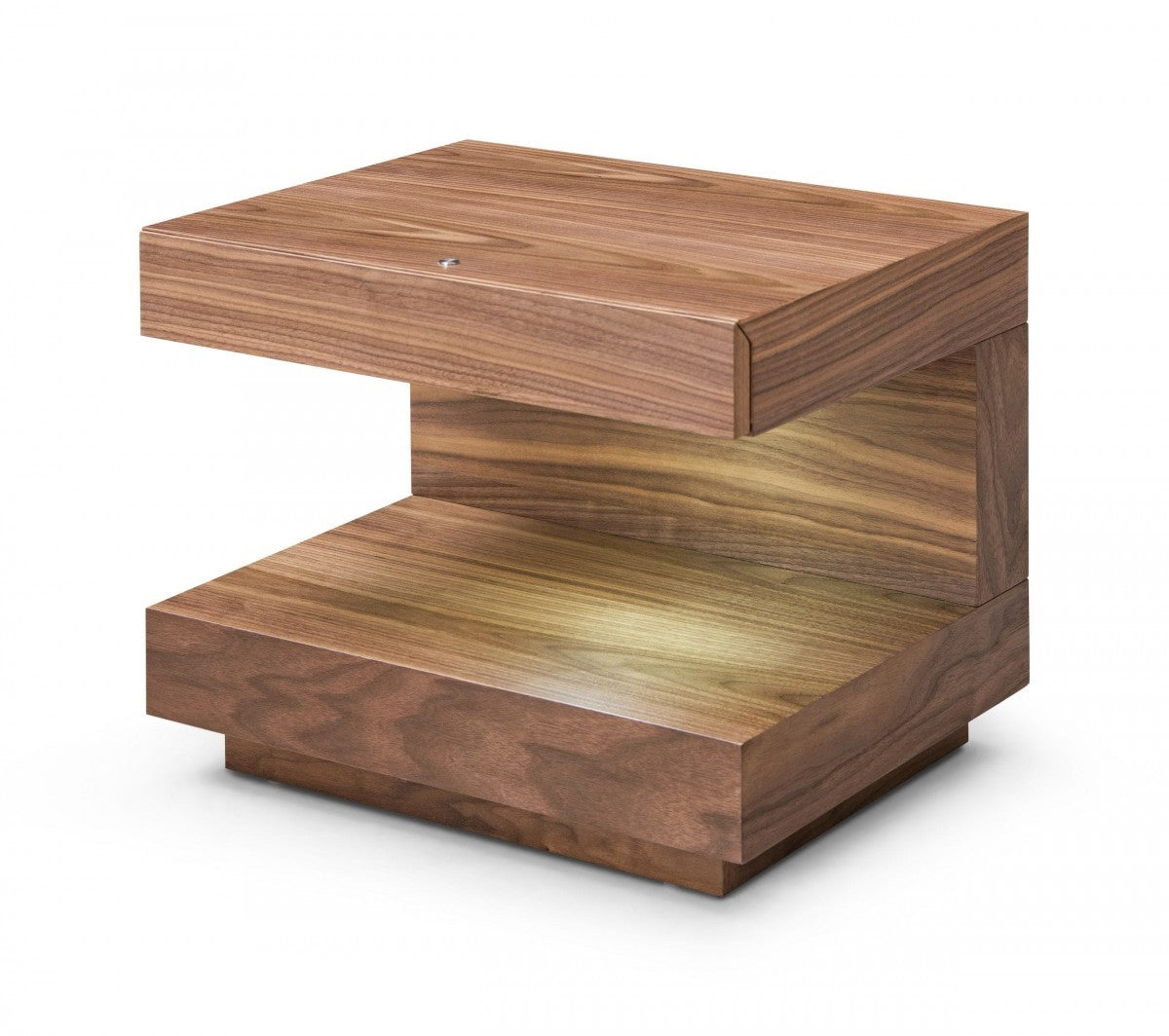 Contemporary LED Lit Walnut Nightstand with One Drawer