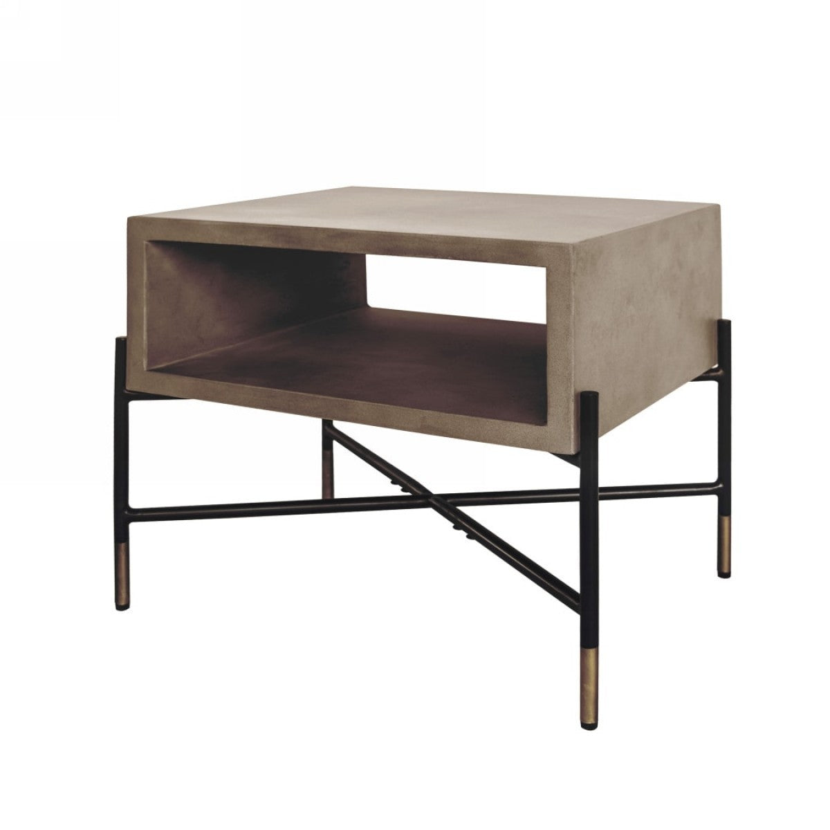 Gray Concrete and Black Metal Open Industrial End Table