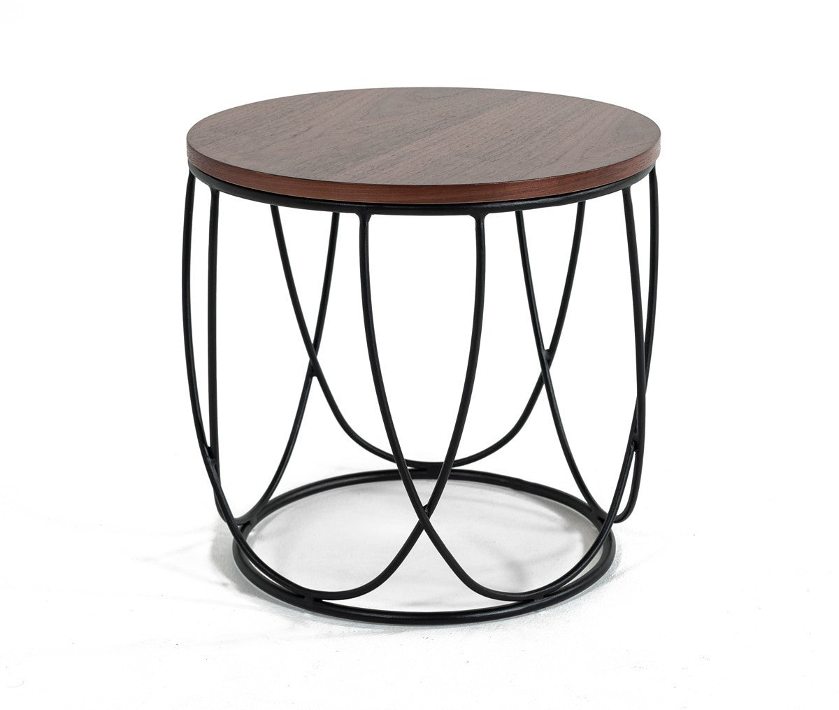 Modern Brown and Black Round Open Geo Base End Table