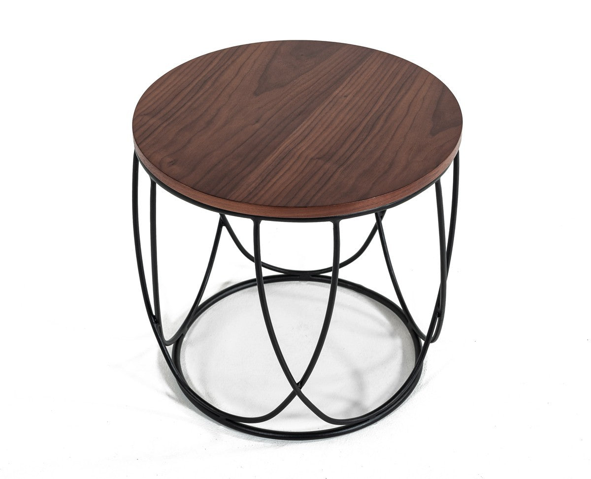 Modern Brown and Black Round Open Geo Base End Table