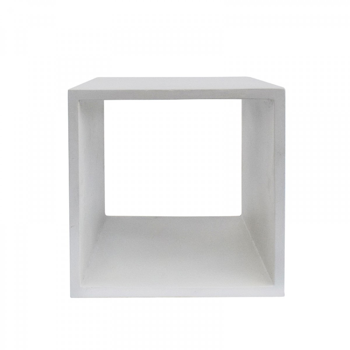 Minimalist White Concrete Open Cube End or Side Table