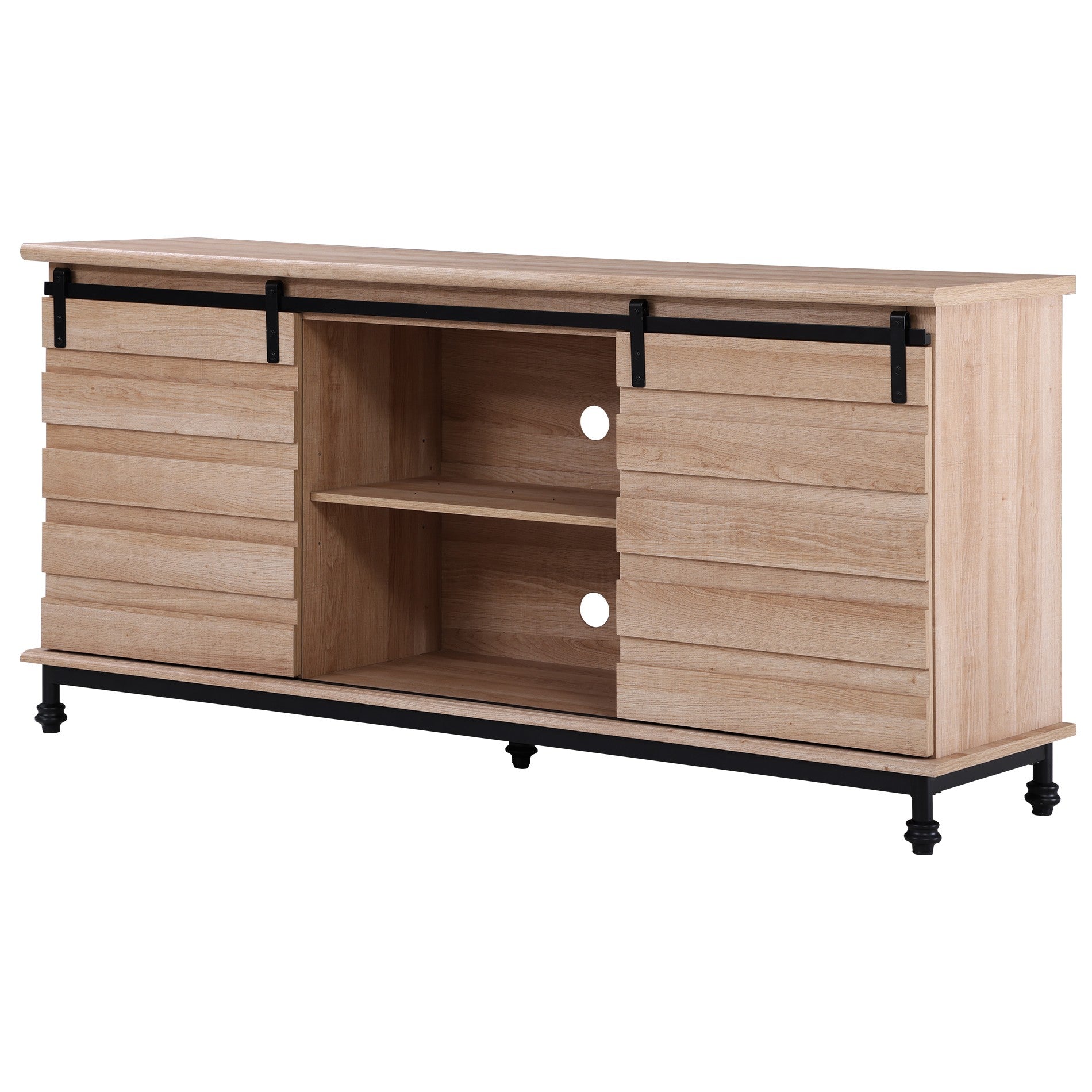 Natural Oak Sliding Barn Doors Modern TV Stand