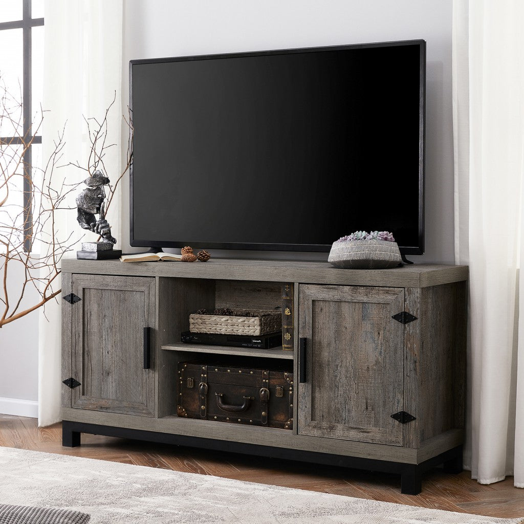 Rustic Gray Classic TV Stand with Adjustable Shelves