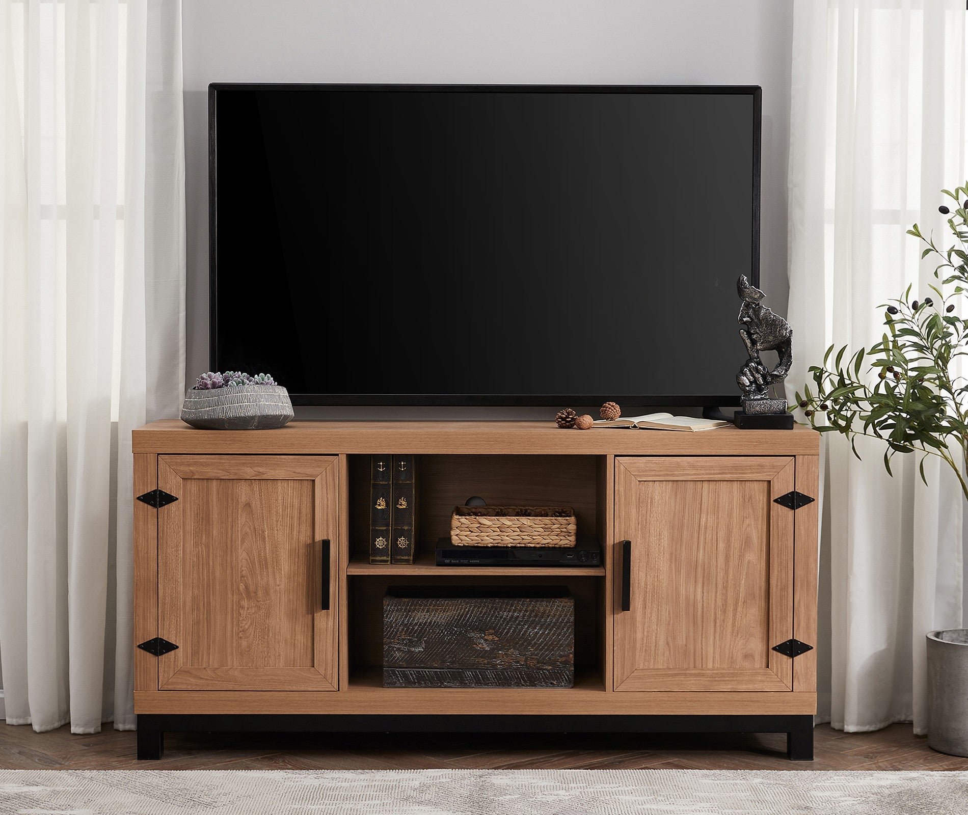 Natural Oak Classic TV Stand with Adjustable Shelves