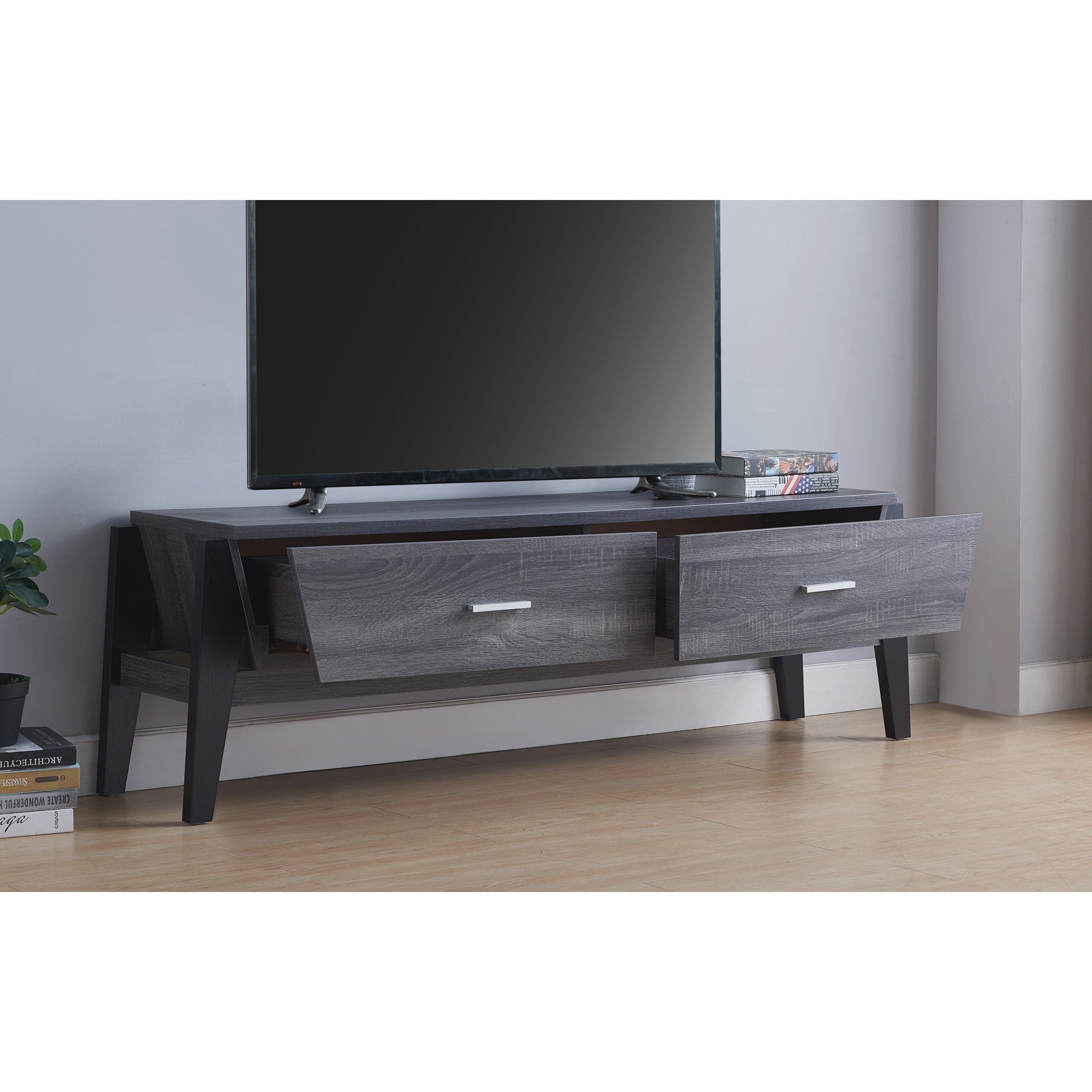 Contemporary Distressed Gray and Black TV Stand