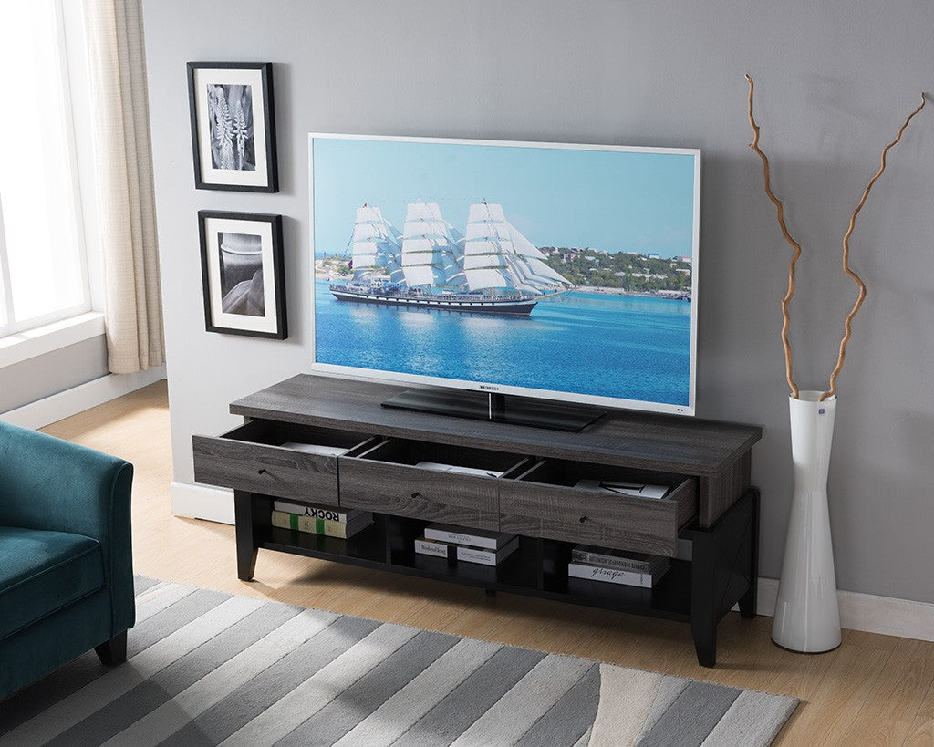 Modern Distressed Gray and Black TV Stand