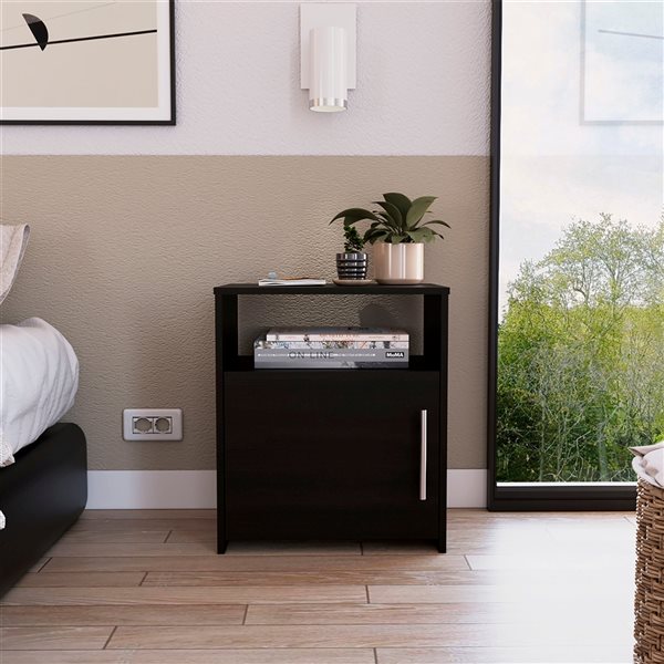 Black Wengue Nightstand with One Door Panel Cabinet