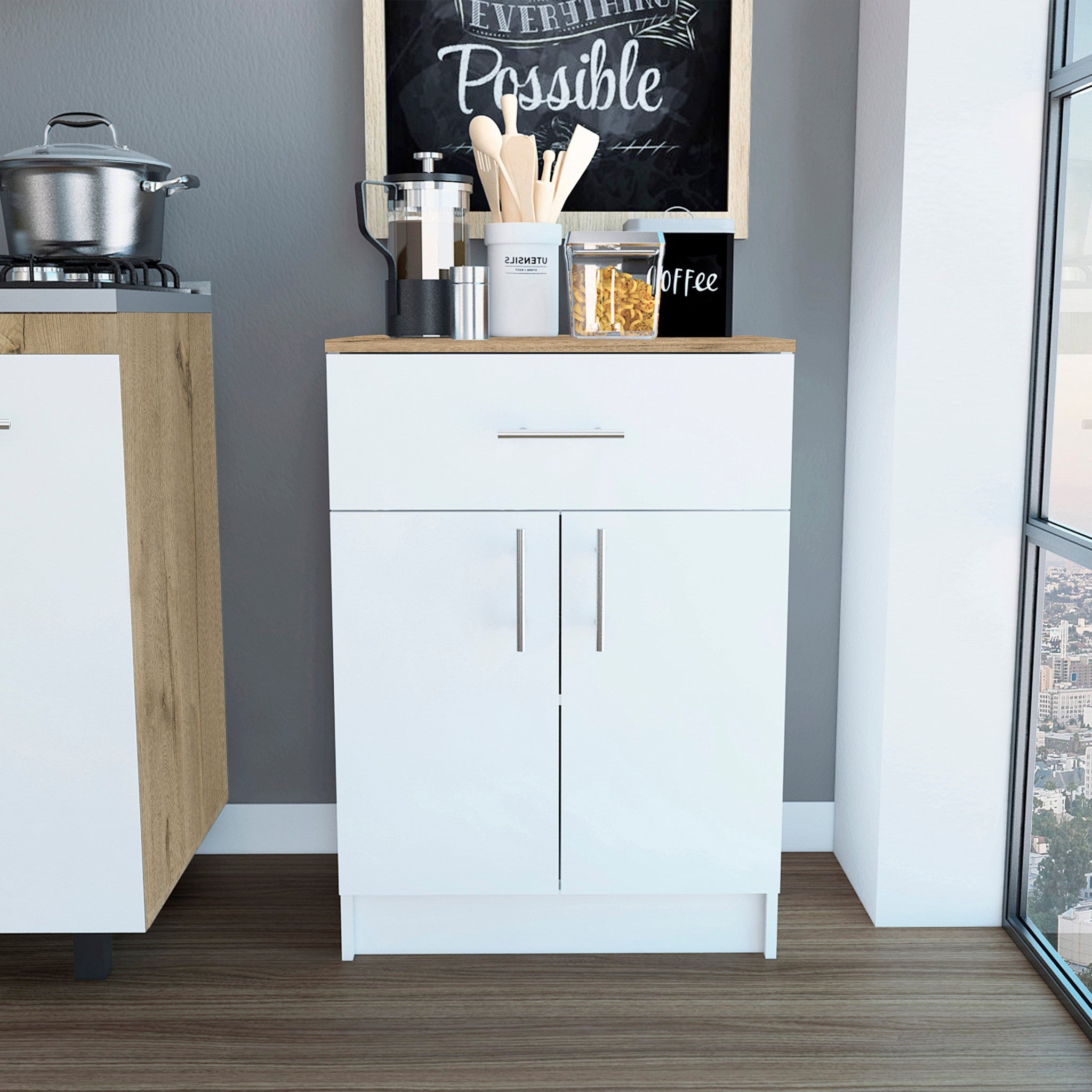 Ligh Oak and White Pantry Cabinet