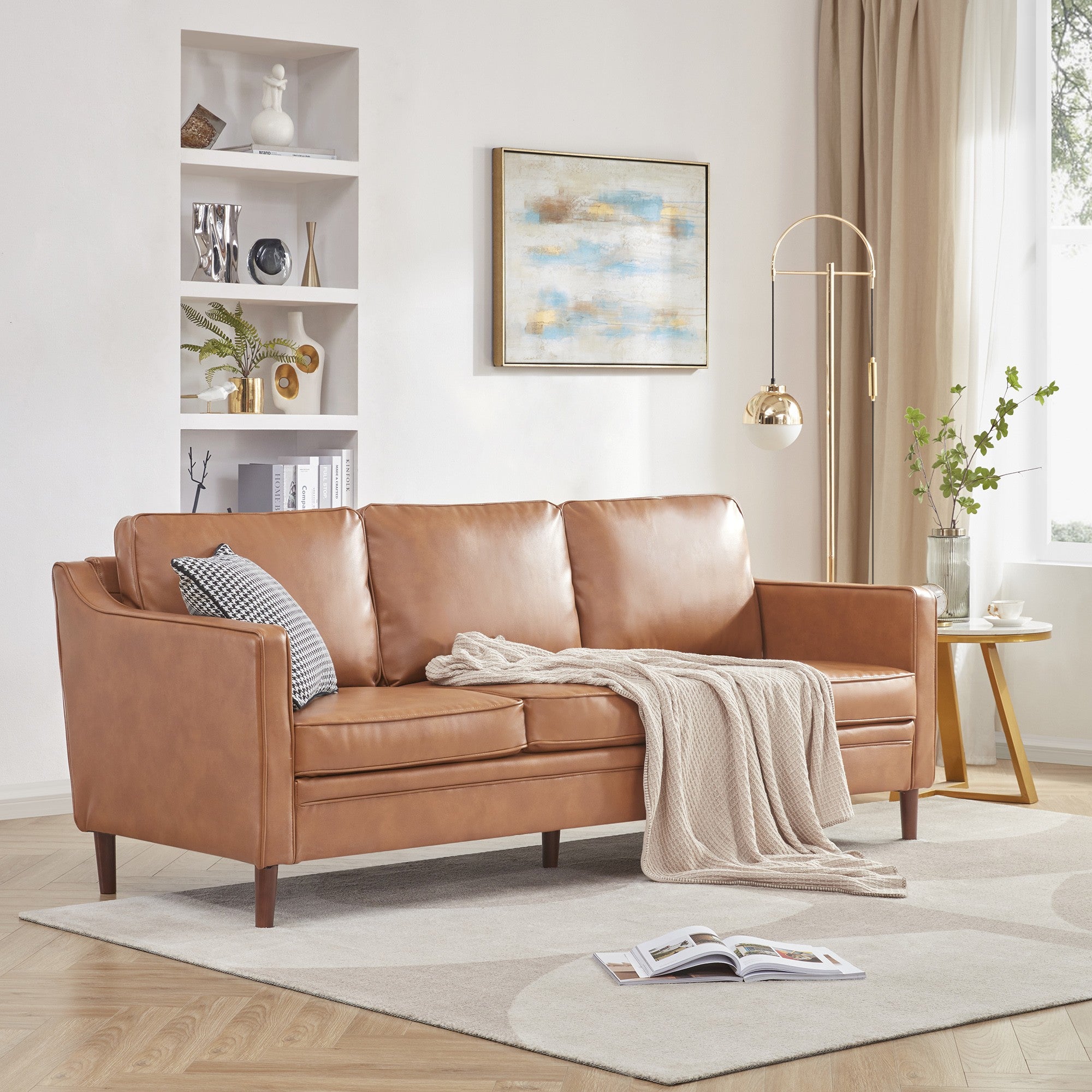 Brown Faux Leather Modern Modular Sofa