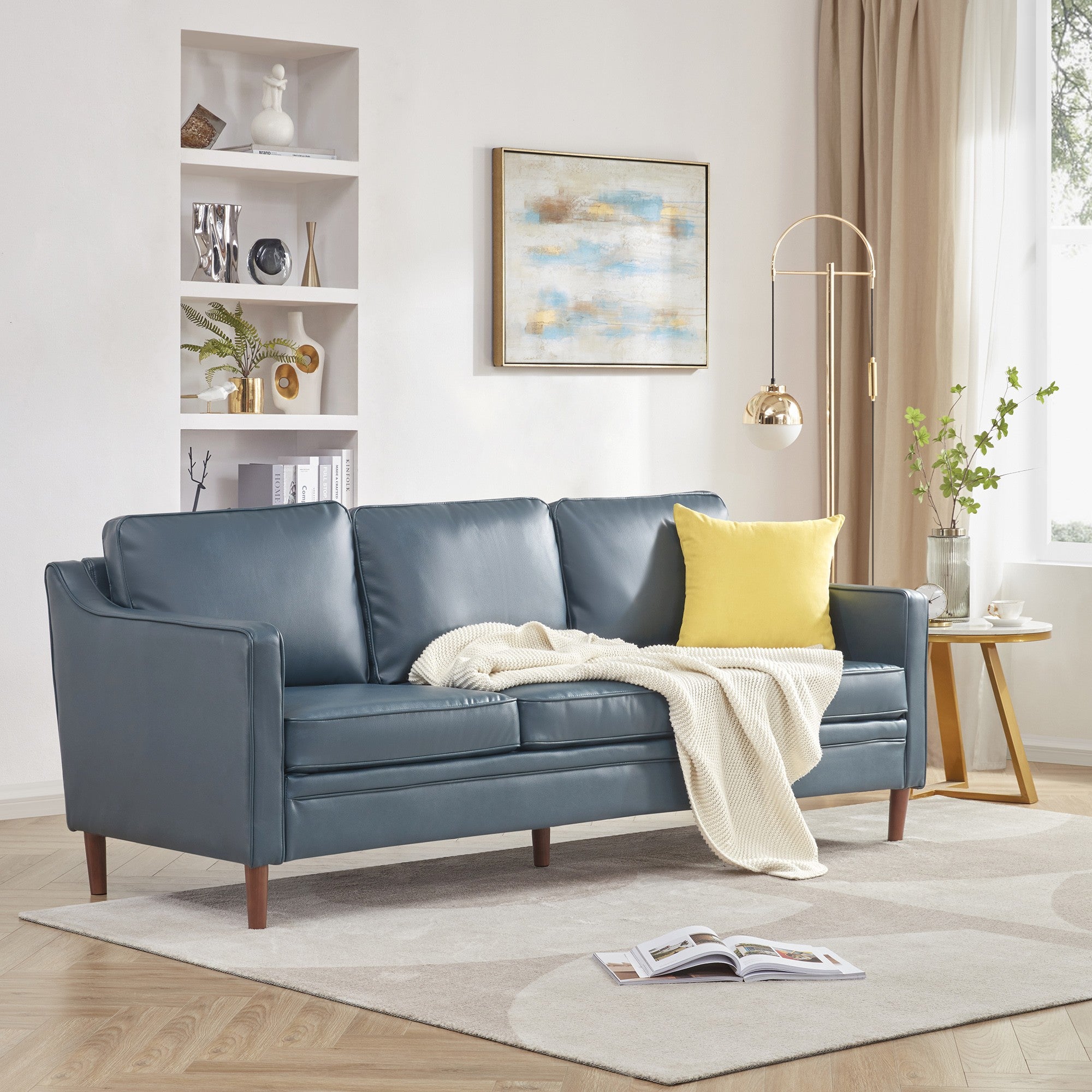 Blue Faux Leather Modern Modular Sofa