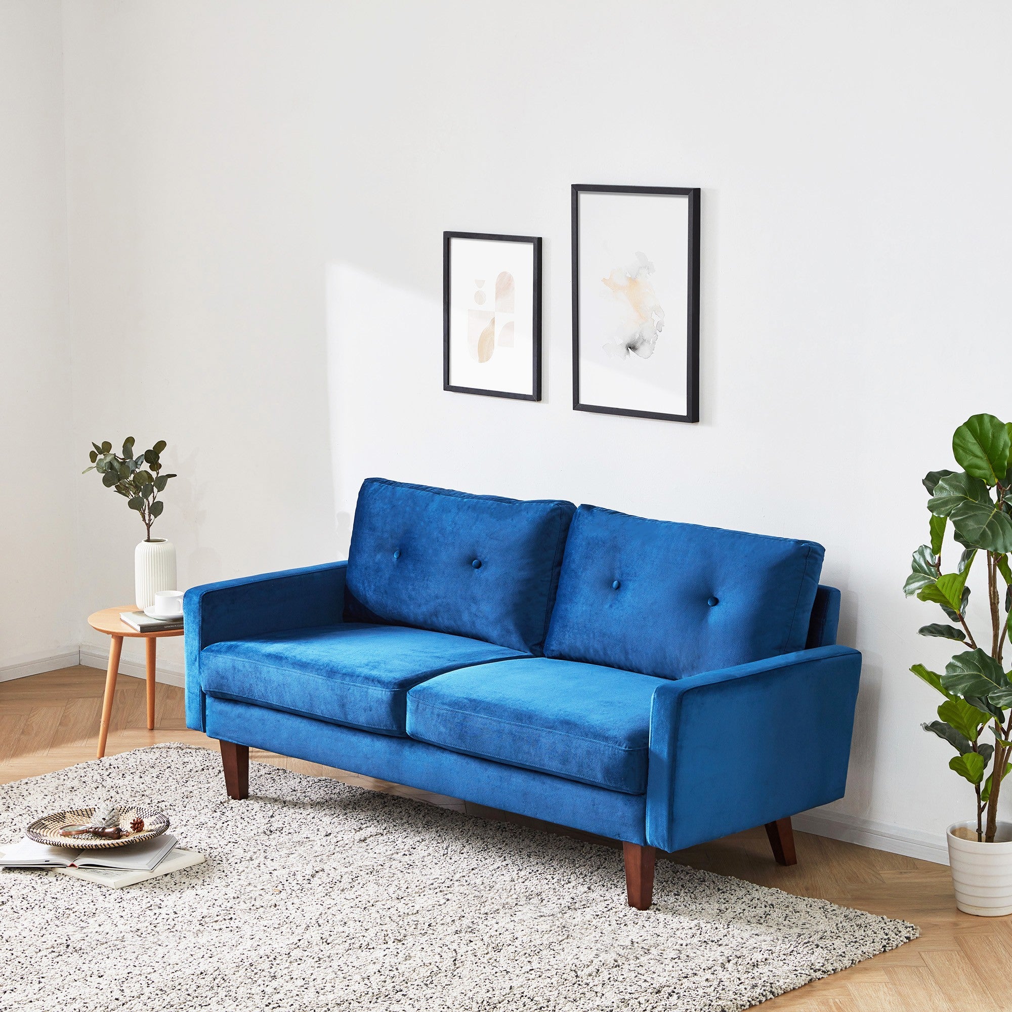 Blue Velvet Modern Tufted Modular Sofa