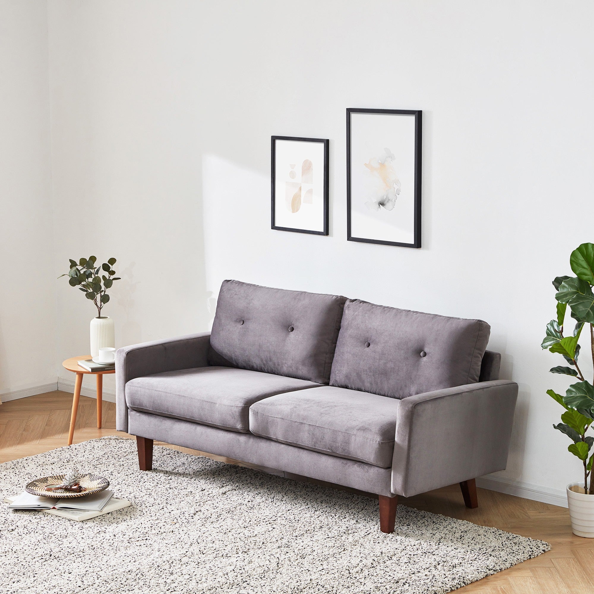 Gray Velvet Modern Tufted Modular Sofa