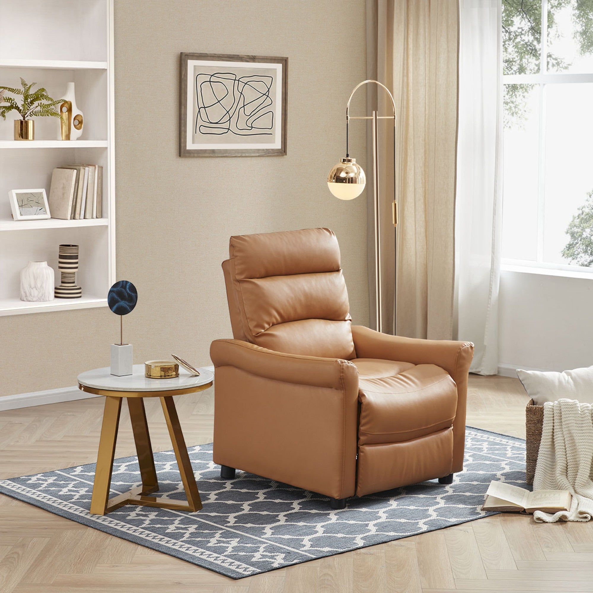 Camel Brown Faux Leather Manual Recliner Chair