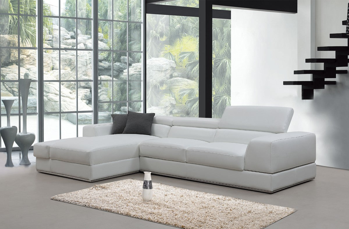 Contemporary White Leather Left Facing Wide Arm Sectional Sofa