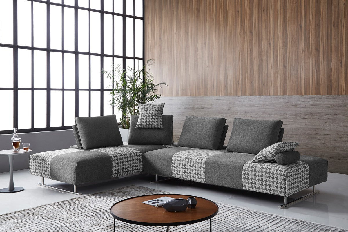 Shades of Gray Houndstooth Fabric Modular Sectional Sofa Bed