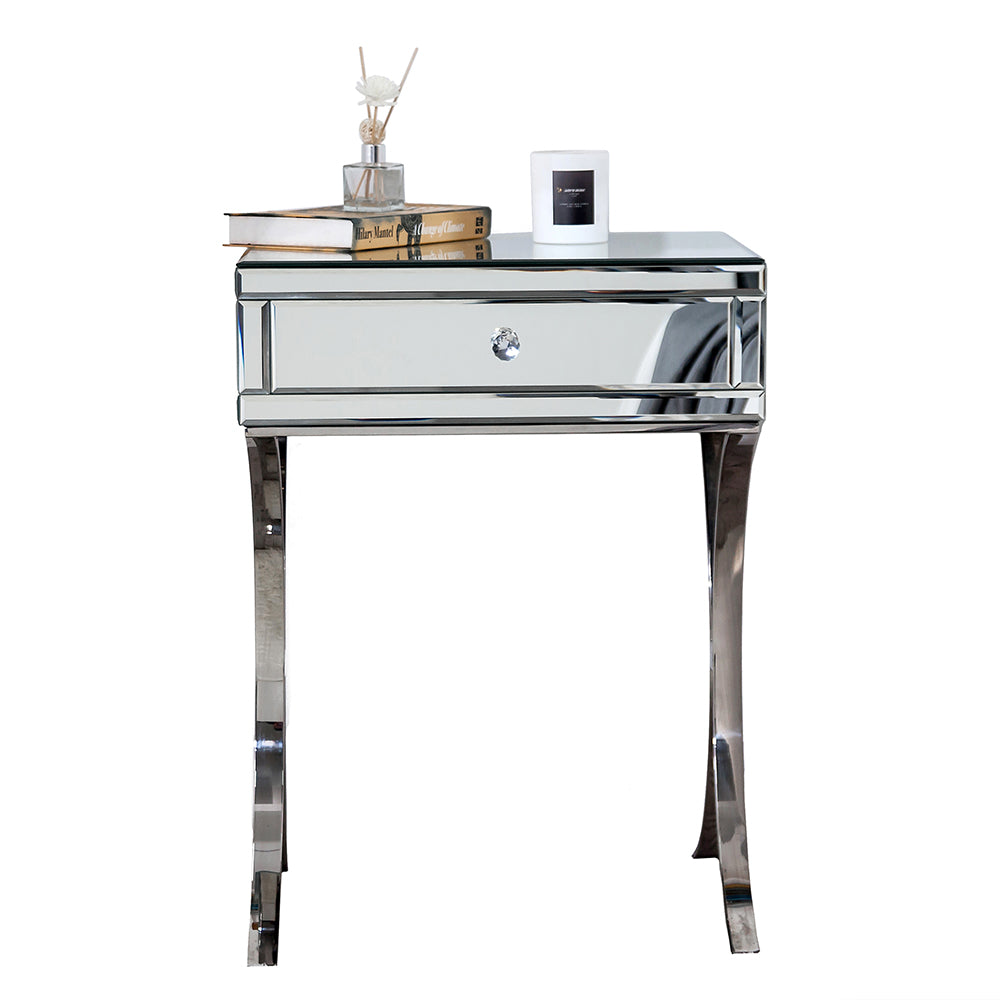 Mirrored Silver Finish Nightstand Drawer