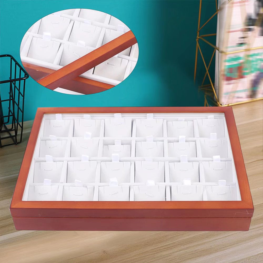 Elegant 24 Grid Wooden Jewelry Organizer Box