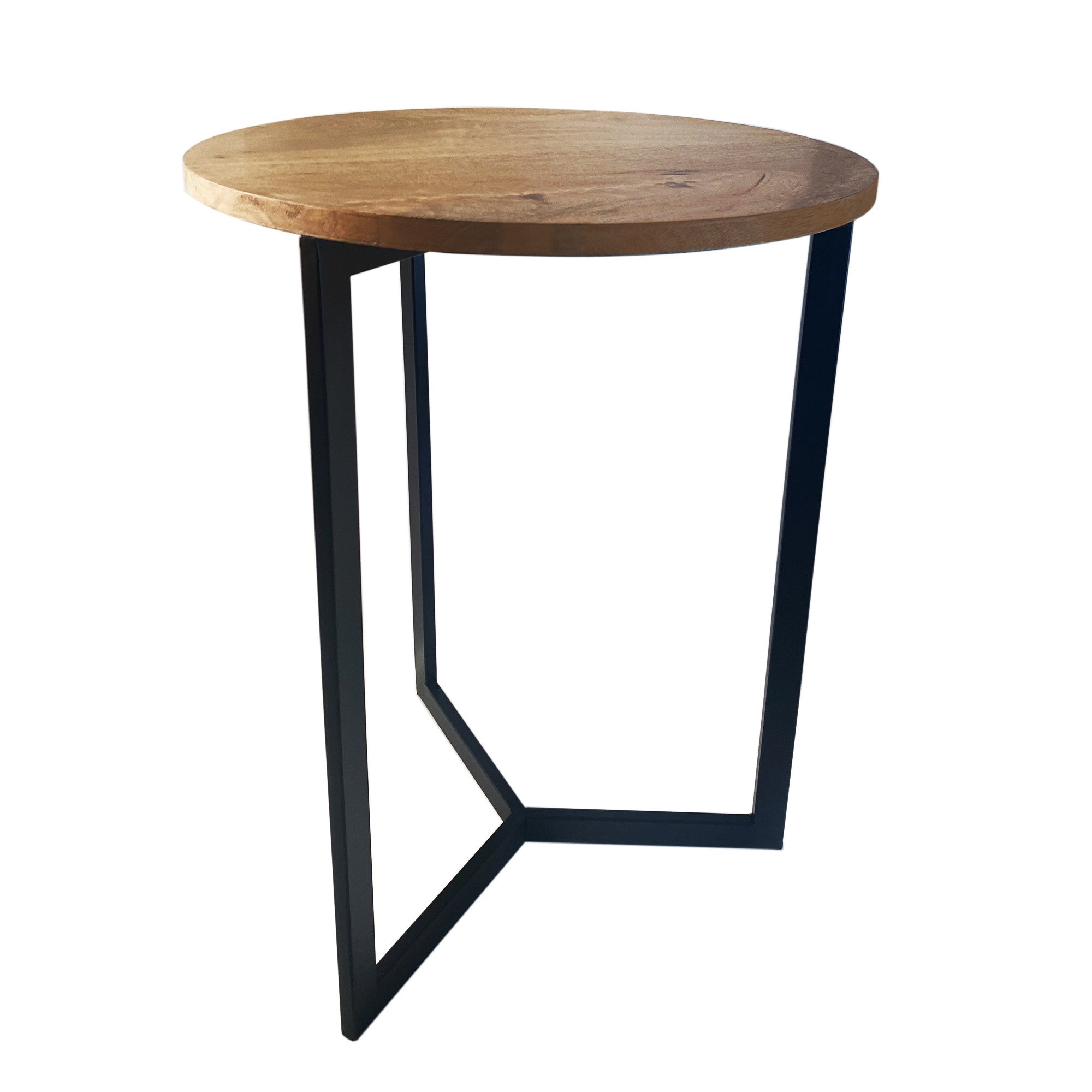 22' Natrual Wood and Black Geo Triangle Round End Table