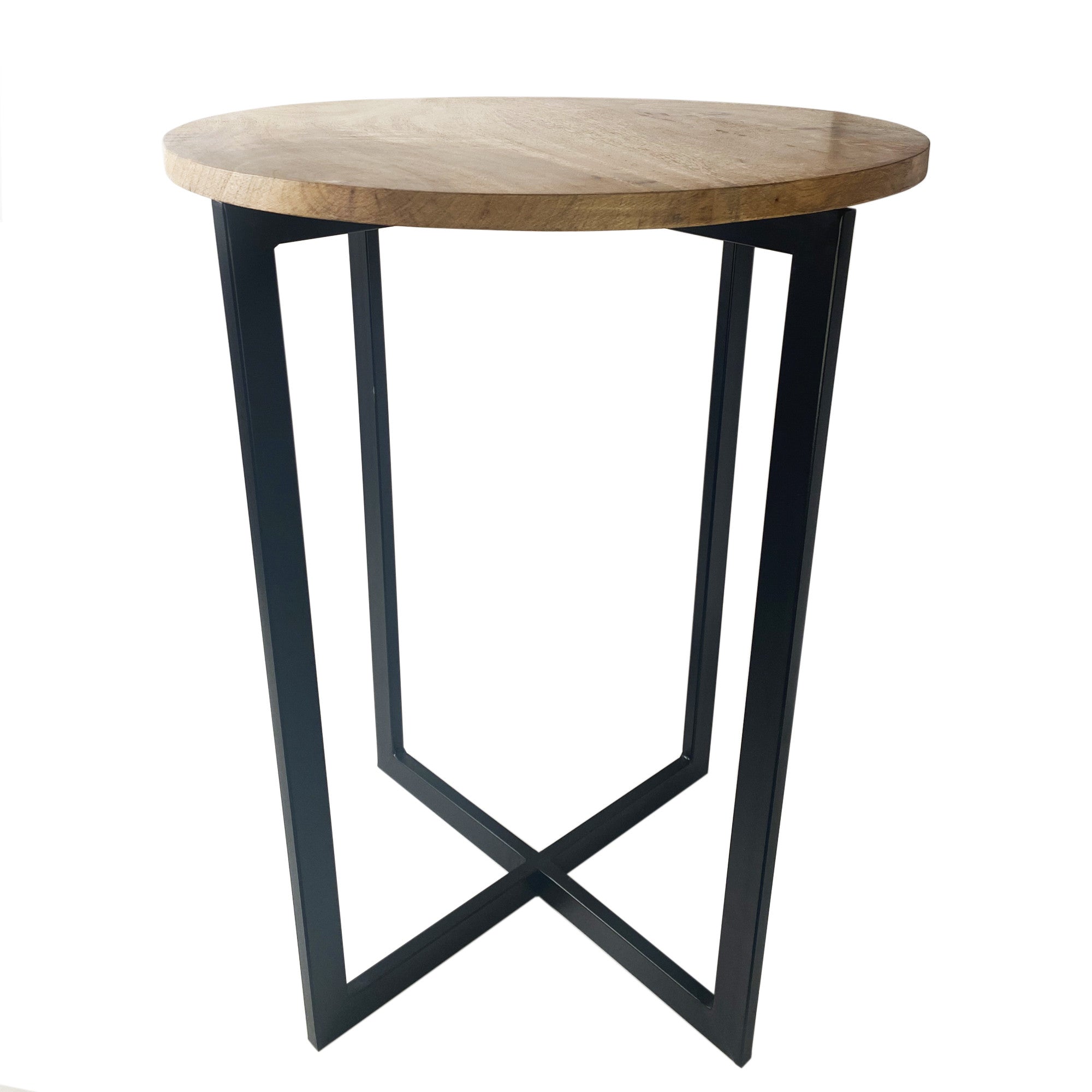 22' Natrual Wood and Black Geo Round End Table