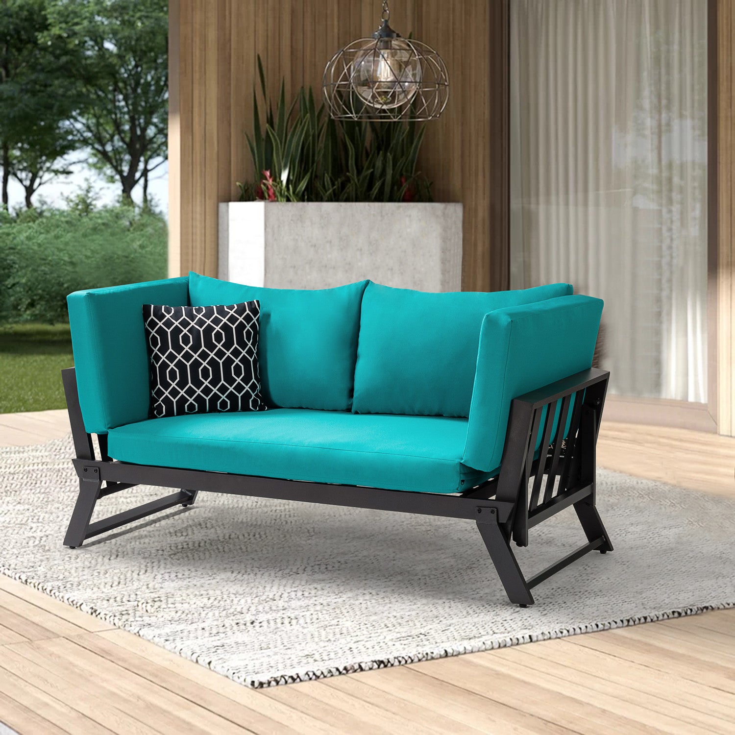 Teal Outdoor Patio Convertible Modern Daybed