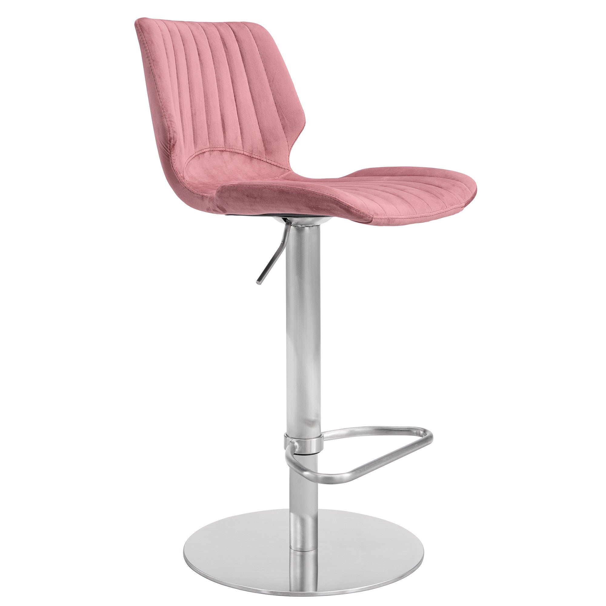 Rose Pink Velvet and Chrome Channel Adjustable Swivel Bar Stool