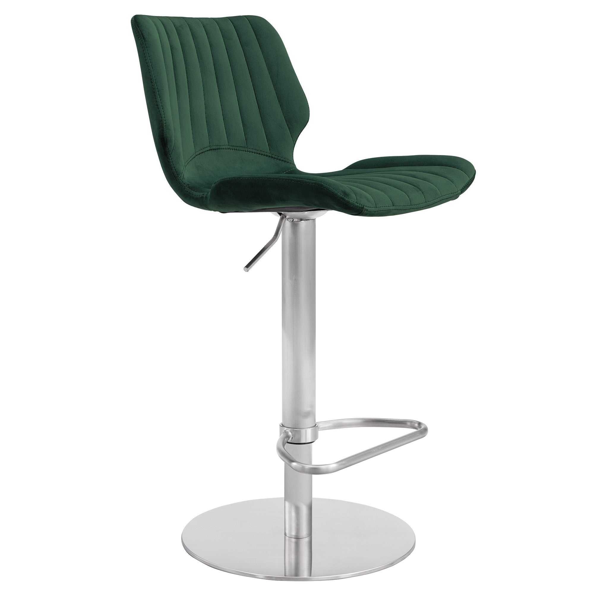 Deep Green Velvet and Chrome Channel Adjustable Swivel Bar Stool