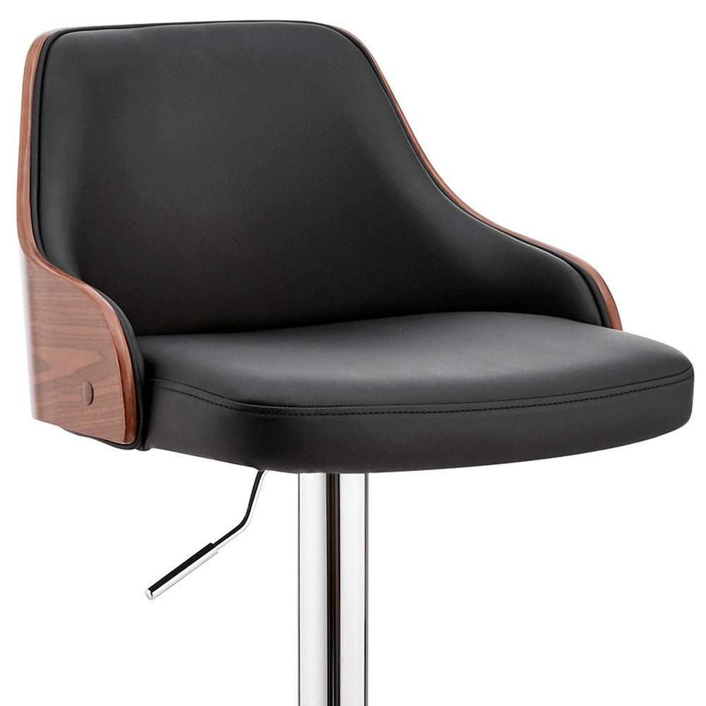 Black Faux Leather Adjustable Modern Bar Stool