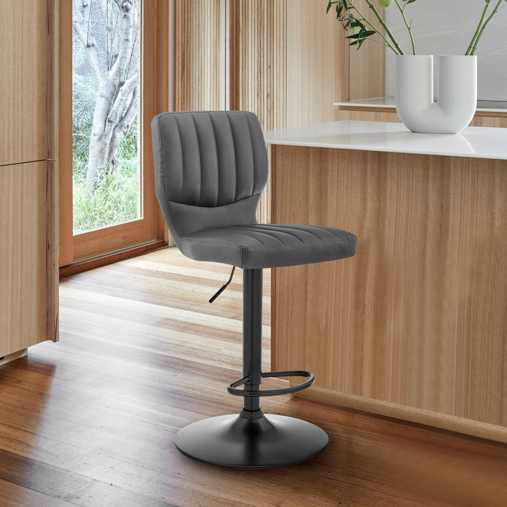 Gray Faux Leather Textured Adjustable Bar Stool