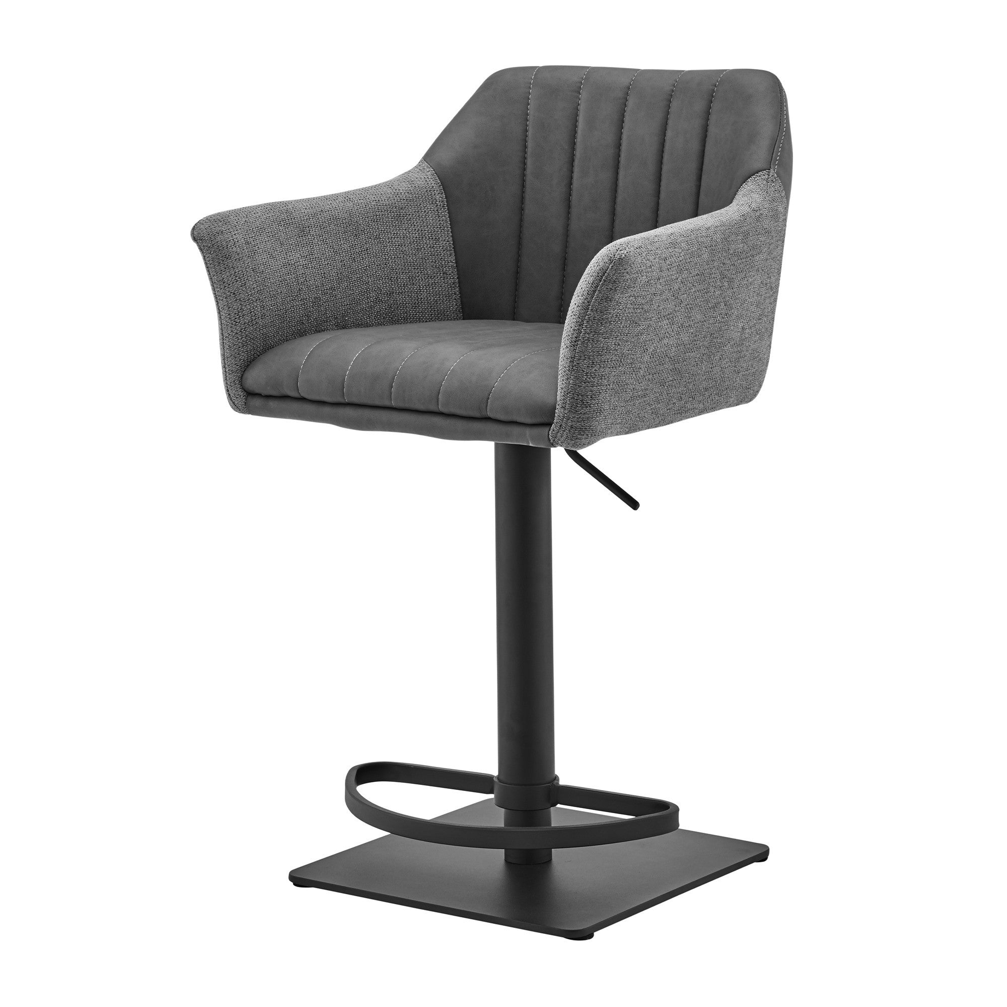 Lush Grey Faux Leather and Fabric Adjustable Swivel Stool