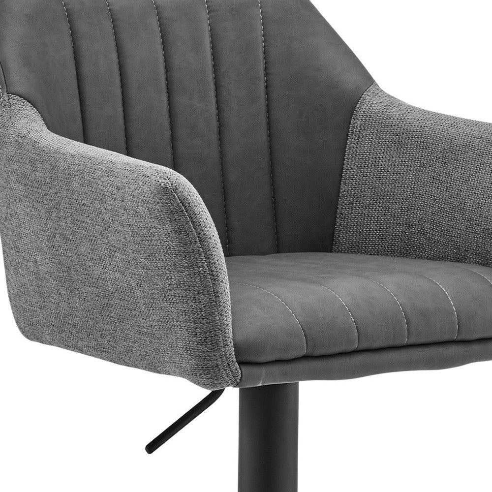 Lush Grey Faux Leather and Fabric Adjustable Swivel Stool