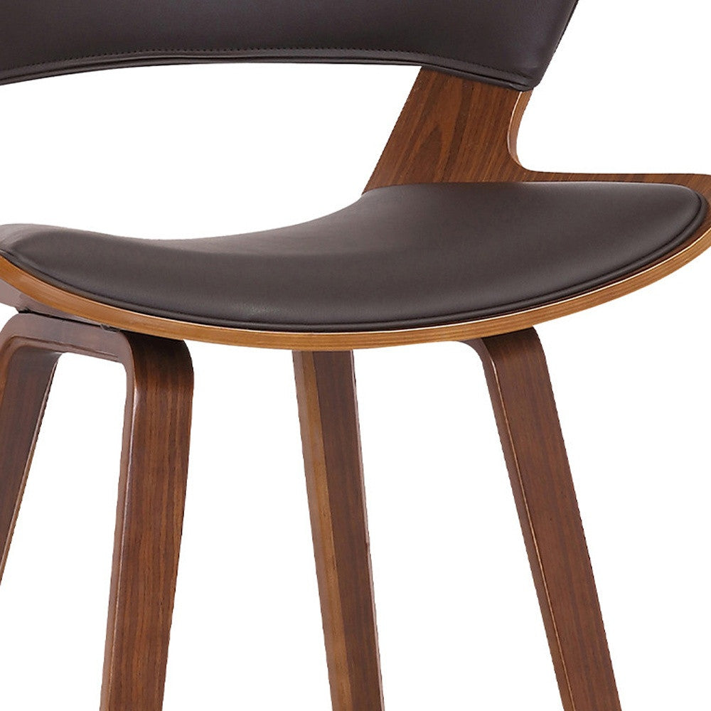 Dark Brown Faux Leather and Wood Modern Bar Stool