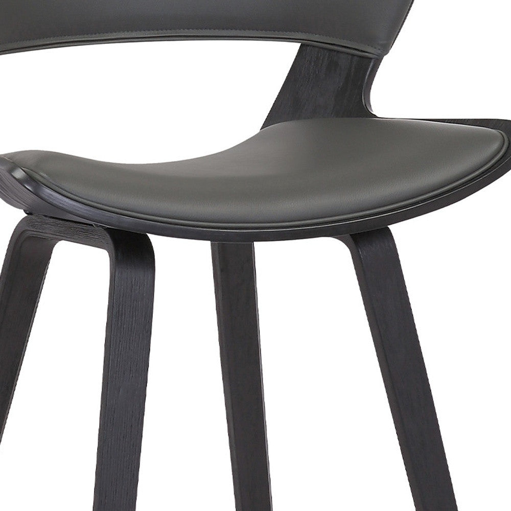 Gray Faux Leather and Wood Modern Bar Stool