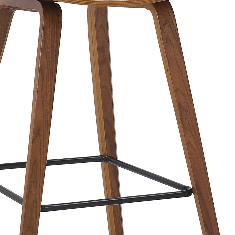 Cream Faux Leather and Wood Modern Bar Stool