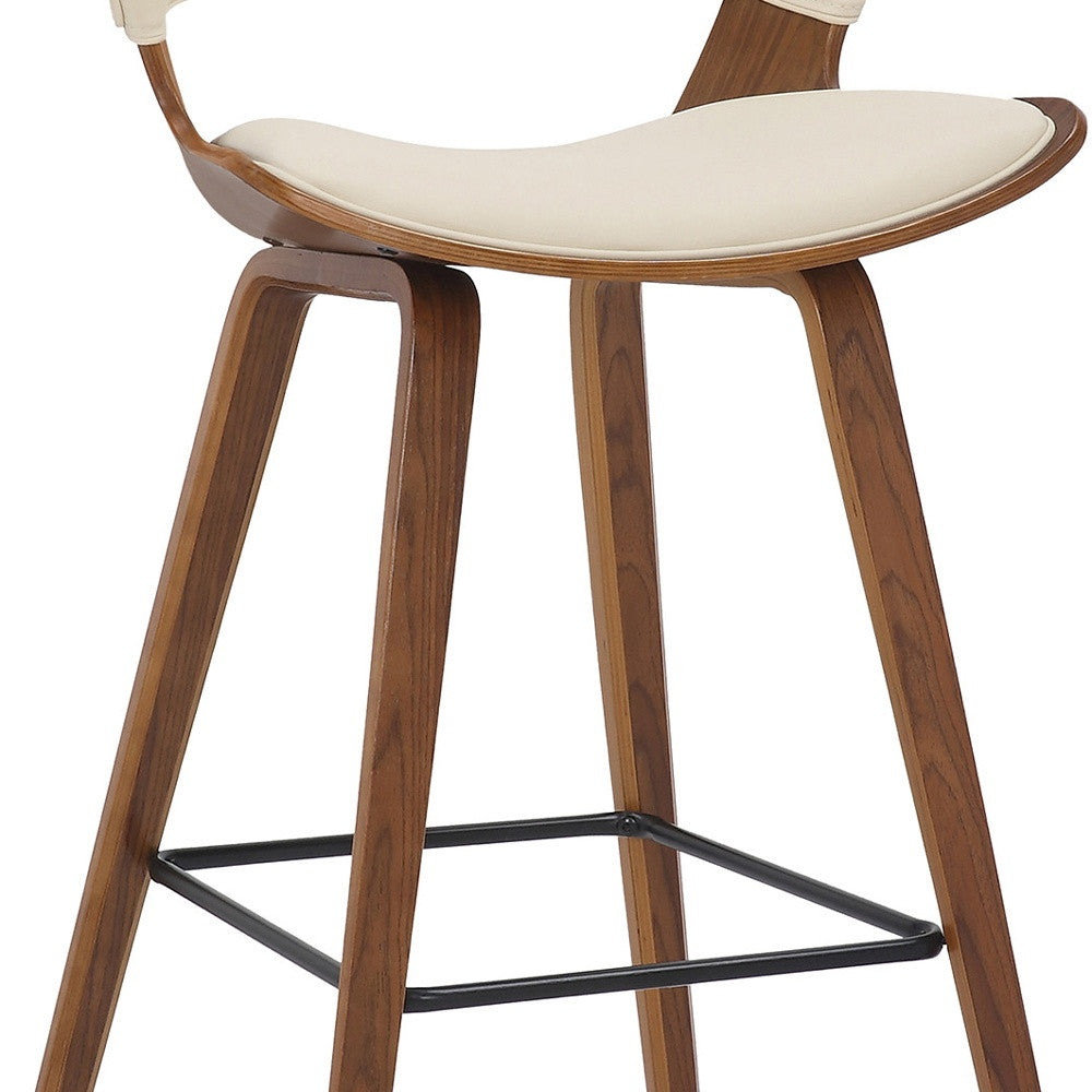 Cream Faux Leather and Wood Modern Bar Stool