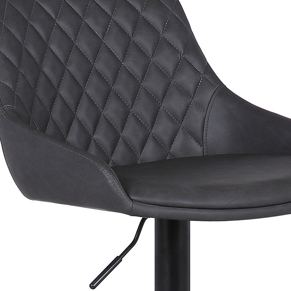 Grey Faux Leather and Black Metal Back Tufted Adjustable Bar Stool