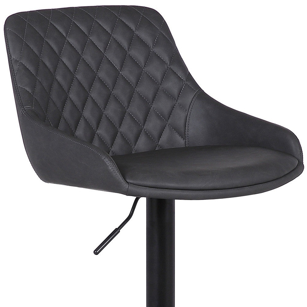 Grey Faux Leather and Black Metal Back Tufted Adjustable Bar Stool