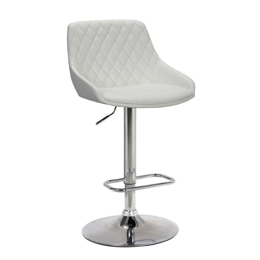 White Faux Leather and Chrome Back Tufted Adjustable Bar Stool