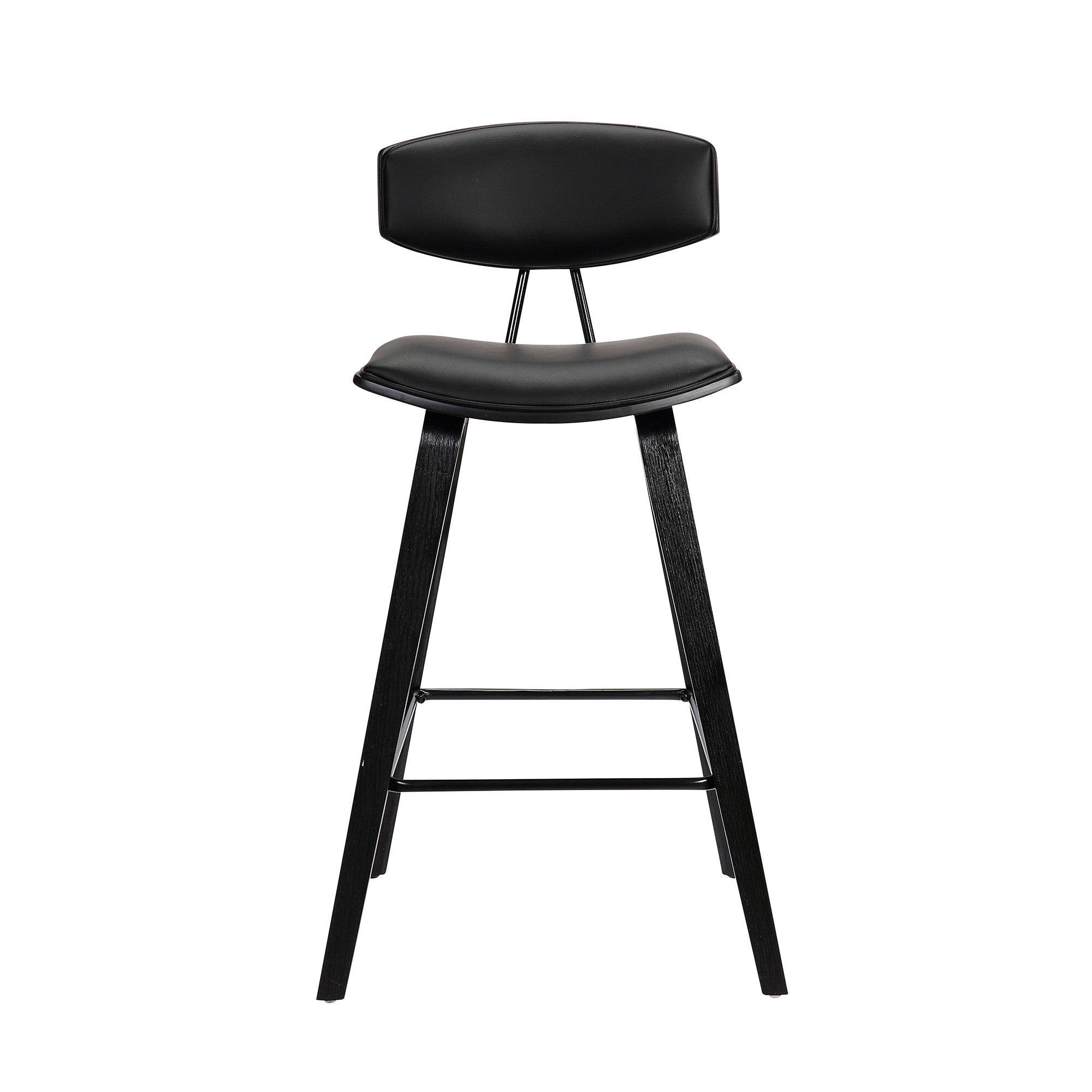 29” Black Faux Leather Mid Century Modern Bar Stool