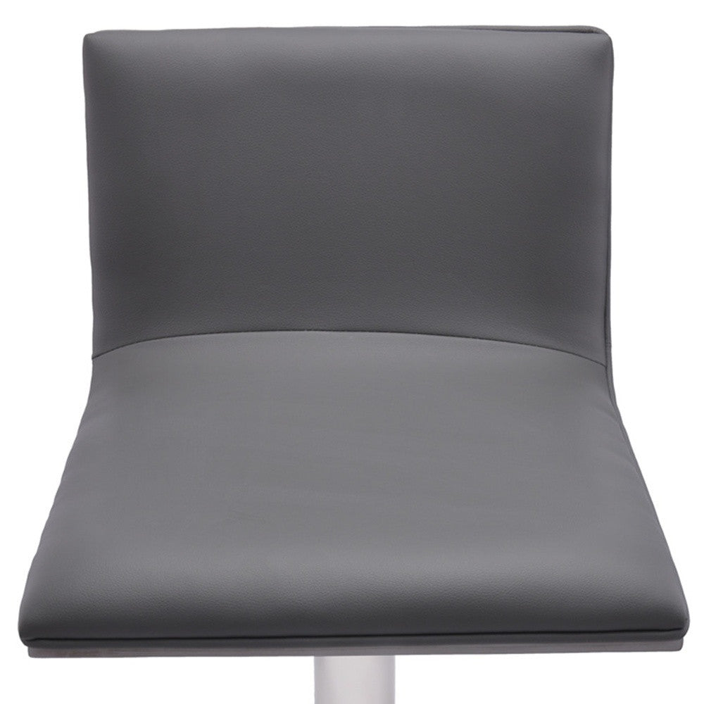 Adjustable Grey Faux Leather Walnut and Stainless Swivel Bar Stool