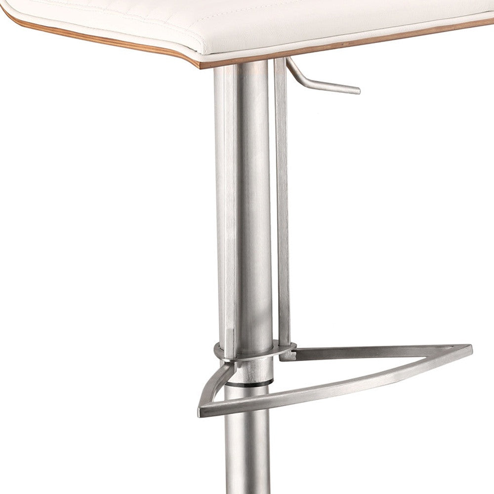 White Faux Leather Armless Swivel Bar Stool with Brushed Stainless Steel Base