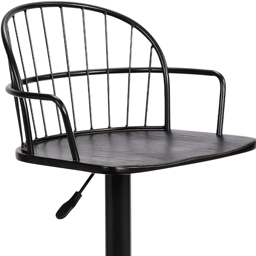 Black Wood and Metal Adjustable Curve Back Bar Stool